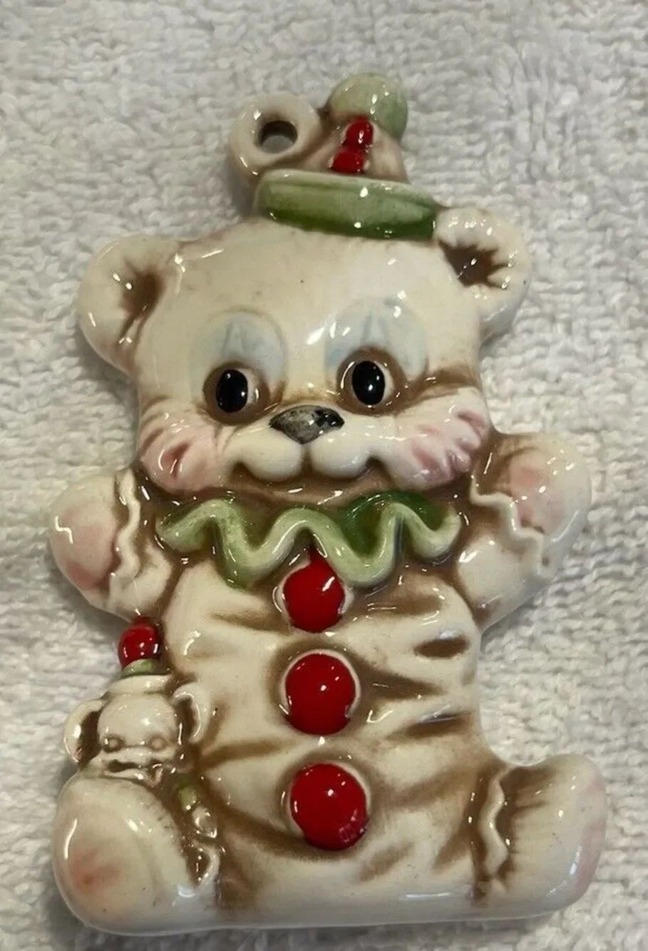 Vintage Clown Teddy Bear Ceramic Christmas Ornament